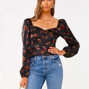 Floral satin top with Minh peplum
